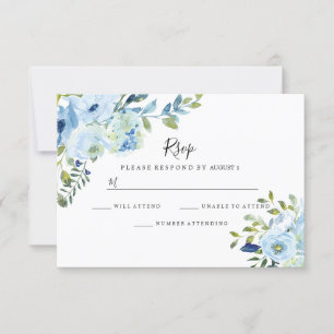 Cartons Réponse Mariage d'aquarelle bleu ciel Floral