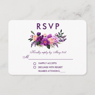 Cartons Réponse Mariage d'aquarelle couleur violet ultra violet PB
