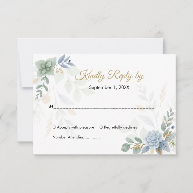Cartons Réponse Mariage d'aquarelle de couleur verte de couleur ve (Devant)