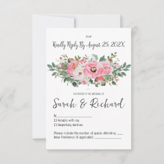 Cartons Réponse Mariage d'aquarelle de printemps rose