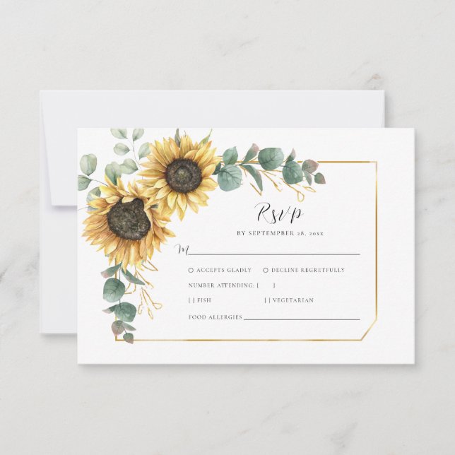 Cartons Réponse Mariage d'aquarelle de tournesol floral (Devant)