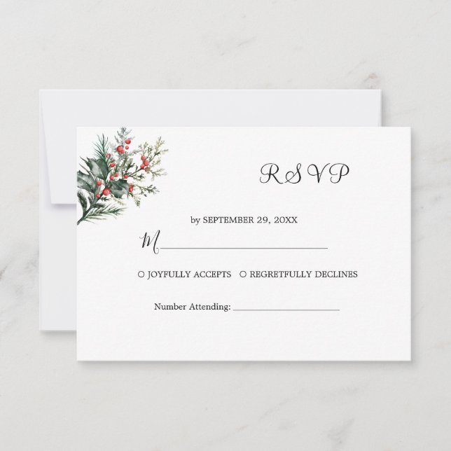Cartons Réponse Mariage d'aquarelle d'hiver (Devant)