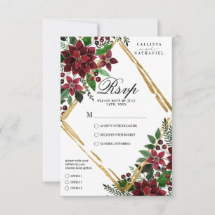 Cartons Réponse Mariage d'aquarelle florale de Bourgogne Gold Poin