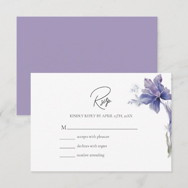 Cartons Réponse Mariage d'aquarelle Iris violet (Devant / Derrière)