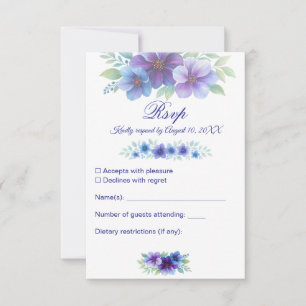 Cartons Réponse Mariage d'aquarelle romantique bleu violet