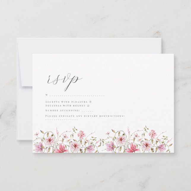 Cartons Réponse Mariage d'aquarelle rose rose pâle romantique (Devant)