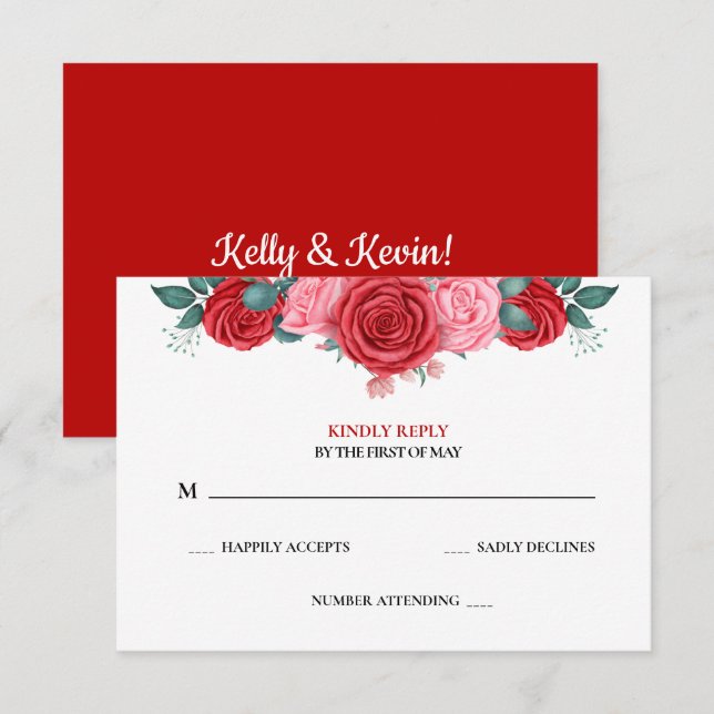 Cartons Réponse Mariage d'aquarelle rouge (Devant / Derrière)