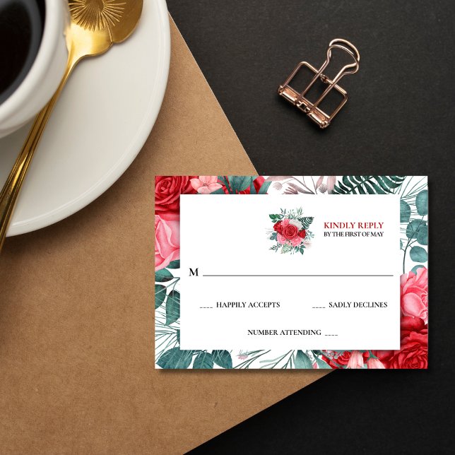 Cartons Réponse Mariage d'aquarelle rouge (Créateur téléchargé)