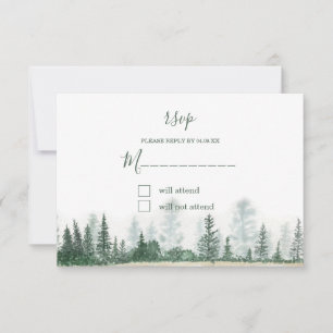 Cartons Réponse Mariage d'aquarelle Rustic Mountain Forest
