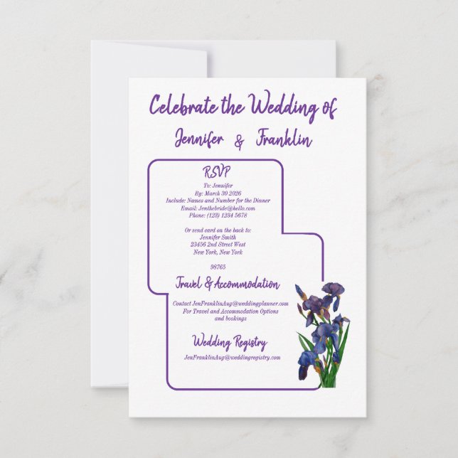 Cartons Réponse Mariage d'aquarelle simple violet Iris (Devant)