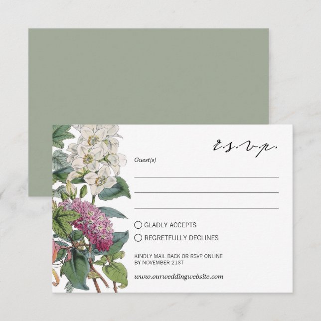 Cartons Réponse Mariage d'aquarelle vintage (Devant / Derrière)