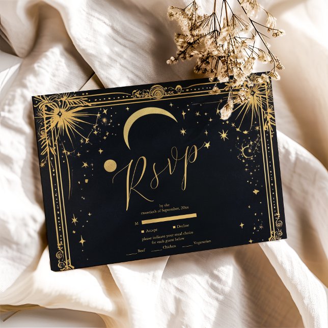 Cartons Réponse Mariage d'astronomie de la Lune d'or noir céleste (Créateur téléchargé)