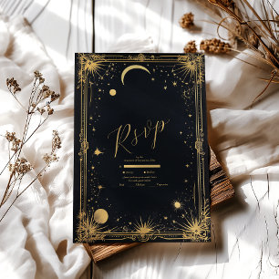 Cartons Réponse Mariage d'astronomie de la Lune d'or noir céleste