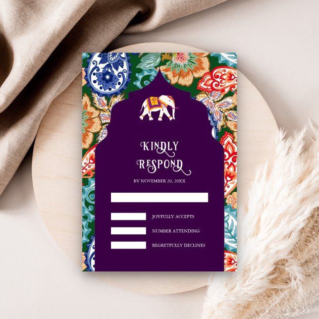 Cartons Réponse Mariage d'aubergine flamboyante Art populaire indi (Créateur téléchargé)