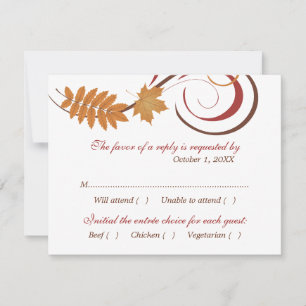Cartons Réponse Mariage d'automne aux feuilles rustiques qui tombe