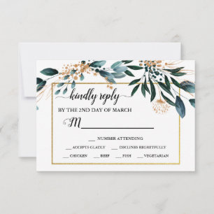 Cartons Réponse Mariage de automne élégant Flore Bleu profond