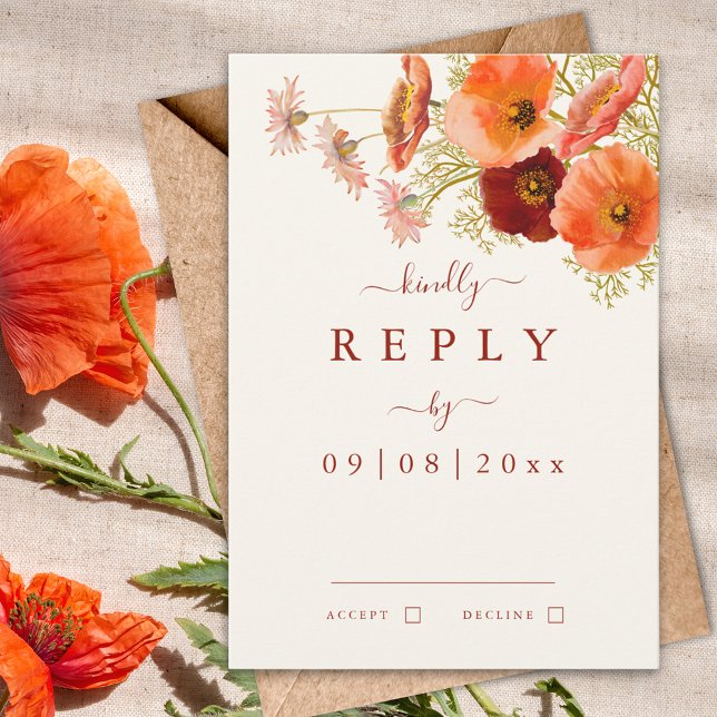 Cartons Réponse Mariage de automne Fleur sauvage Boho (Boho wildflower fall wedding invitation rsvp enclosure card elegant script & dried flowers bouquet )