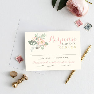Cartons Réponse Mariage de Boho ivoire rose et or Floral