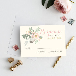 Cartons Réponse Mariage de Boho ivoire rose et or Floral