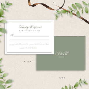 Cartons Réponse Mariage de bordure du script Monogramme vert de la