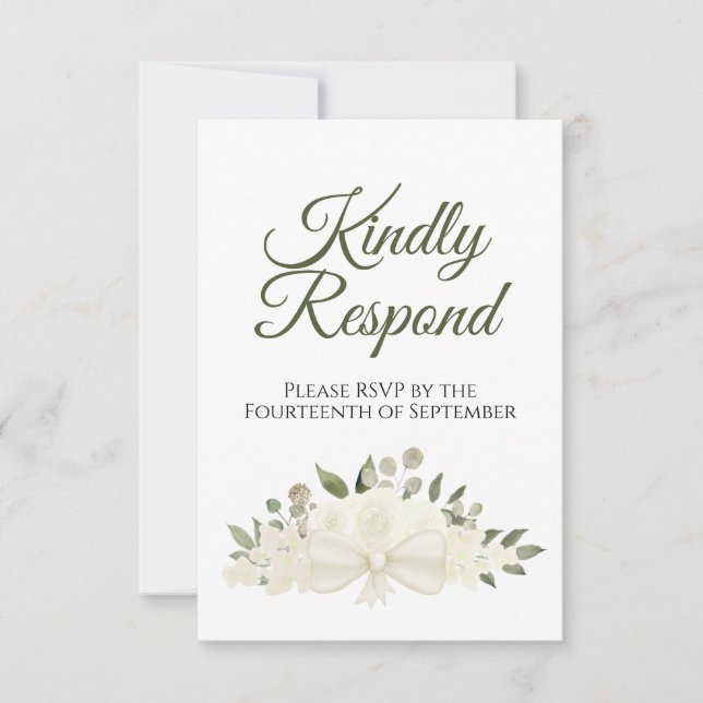 Cartons Réponse Mariage de bouquet floral blanc ou ivoire rustique (Devant)