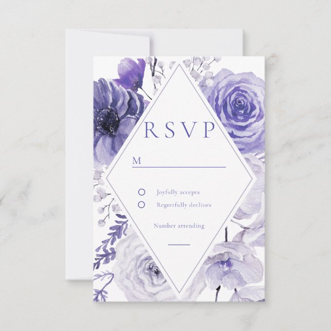 Cartons Réponse Mariage de cadre Floral Indigo (Devant)