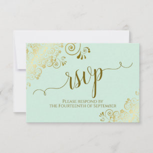Cartons Réponse Mariage de calligraphie élégant à dentelle verte e