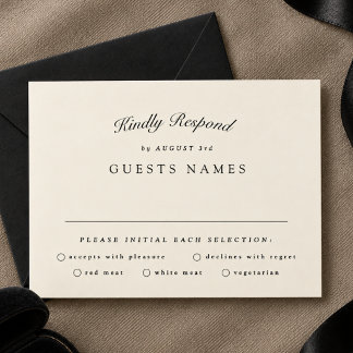 Cartons Réponse Mariage de calligraphie formelle noir et crème