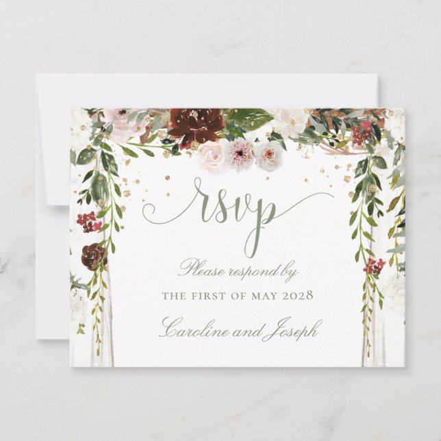 Cartons Réponse Mariage de canopée Chuppah Floral or étincelant (Devant)