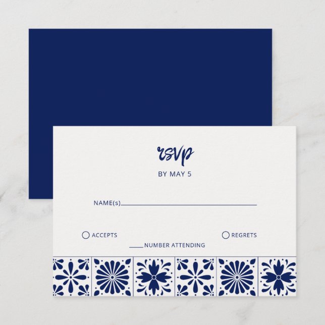 Cartons Réponse Mariage de carreaux bleu Talavera de la marine mex (Devant / Derrière)