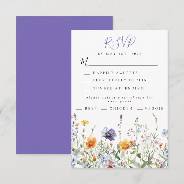 Cartons Réponse Mariage de champ fleur sauvage (Devant / Derrière)