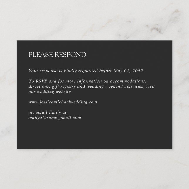 Cartons Réponse Mariage de charbon de bois minimal moderne (Devant)
