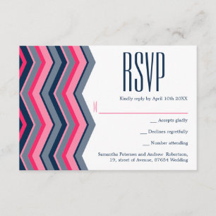 Cartons Réponse Mariage de chevron bleu marine rose néon moderne R