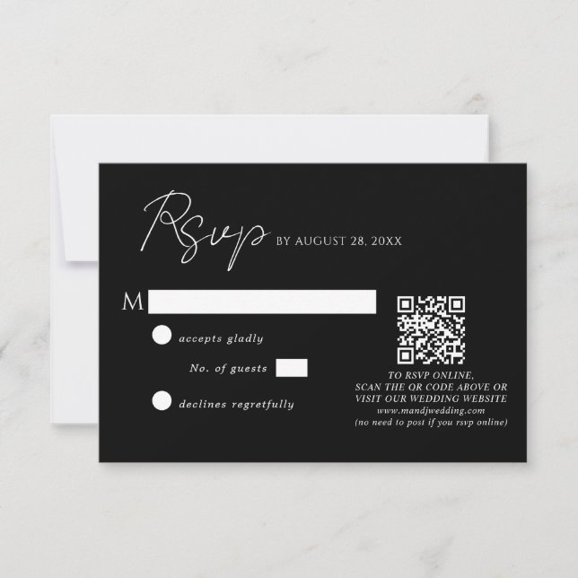 Cartons Réponse Mariage de code QR de script noir simple (Devant)