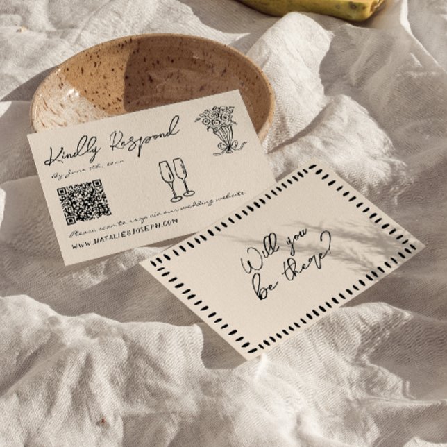 Cartons Réponse Mariage de code QR irky tiré à la main rétro (Créateur téléchargé)