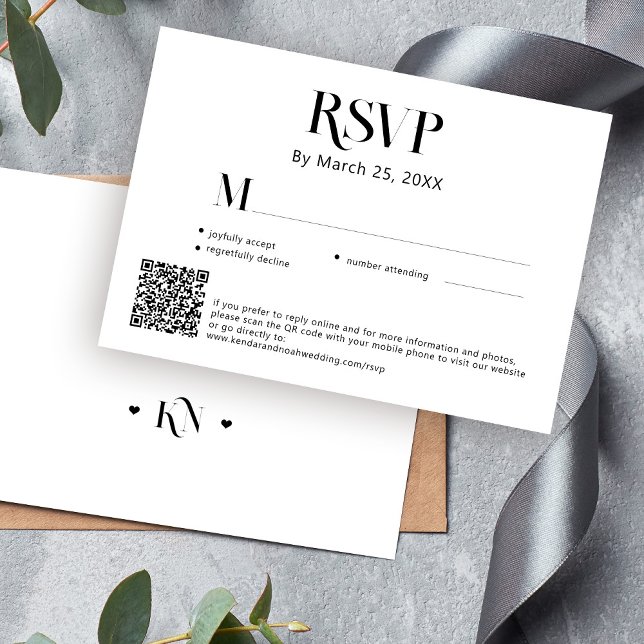 Cartons Réponse Mariage de code QR noir et blanc moderne (Créateur téléchargé)