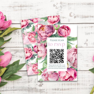 Cartons Réponse Mariage de CODE QR pour les pivoines roses