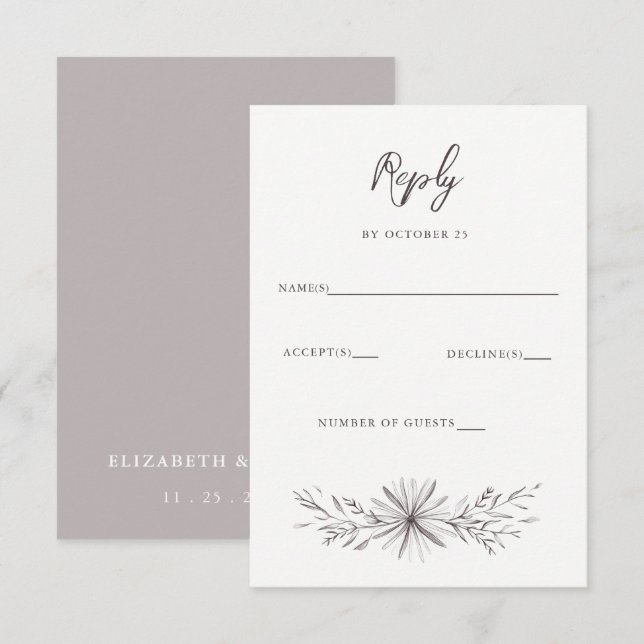 Cartons Réponse Mariage de croquis floral rustique (Devant / Derrière)