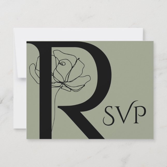 Cartons Réponse Mariage de croquis floral vert Sage moderne (Dos)