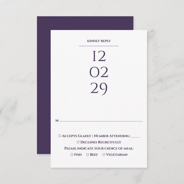 Cartons Réponse Mariage de date spéciale violet simple (Devant / Derrière)