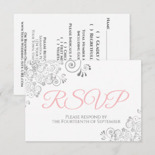 Cartons Réponse Mariage de dentelle argenté rose et blanc élégant