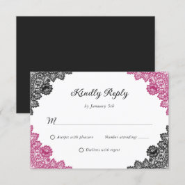 Cartons Réponse Mariage de dentelle rose et noire chaud