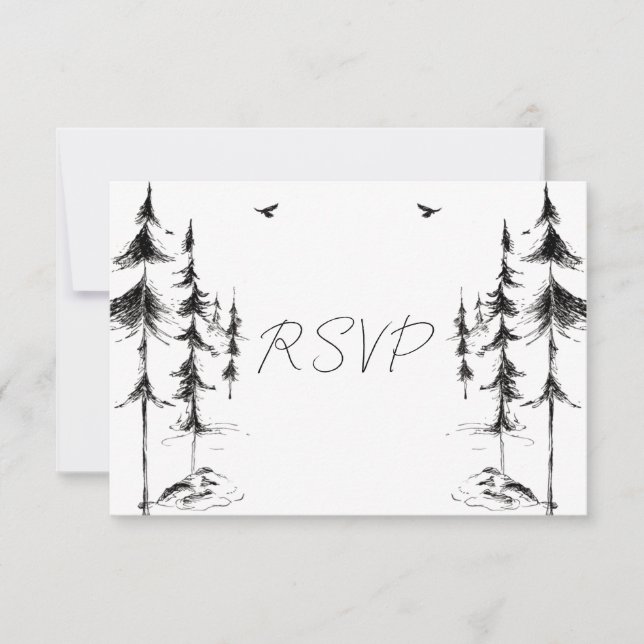 Cartons Réponse Mariage de destination en forêt et montagne dessin (Devant)