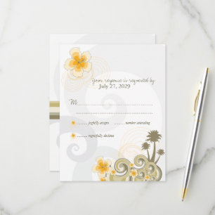 Cartons Réponse Mariage de Destination Hibiscus Jaune Vagues Tropi