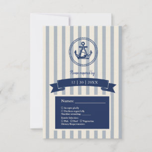 Cartons Réponse Mariage de destination maritime à rayures d'ancre 