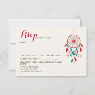 Cartons Réponse Mariage de Dreamcatcher en plumes de la tribu Boho