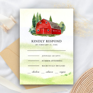 Cartons Réponse Mariage de ferme rustique à l'aquarelle rouge gran