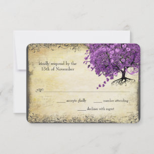 Cartons Réponse Mariage de feuille d'arbre de coeur violet radiant