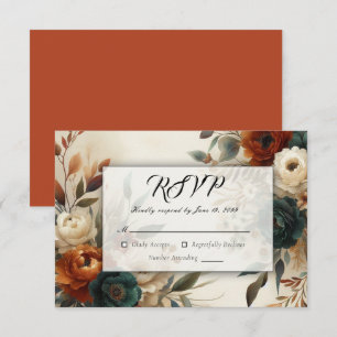 Cartons Réponse Mariage de fleurs d'automne orange et bleu brûlés