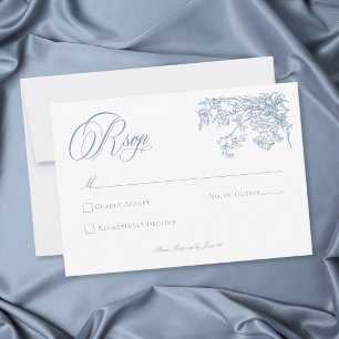 Cartons Réponse Mariage de Jardin avec Armoirie Bleue Élégante Vin